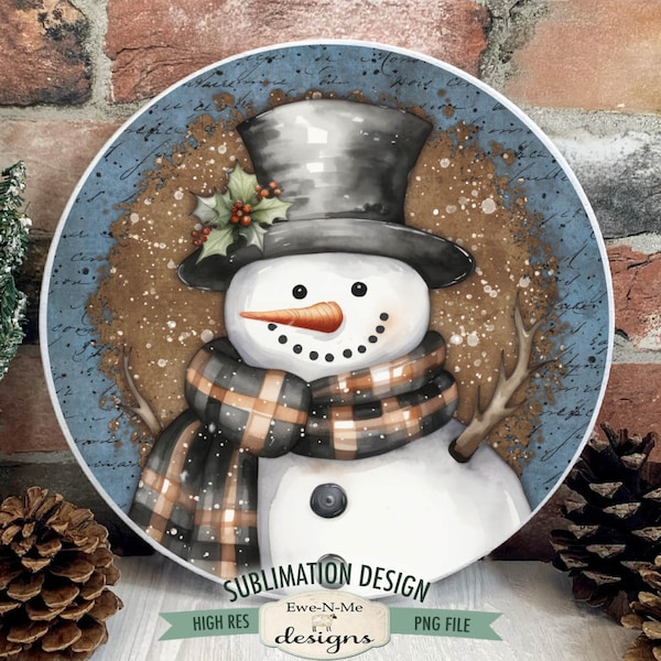 Rustic Snowman Sublimation Design | Rusty Snowman | Vintage Snowman Sublimation Design