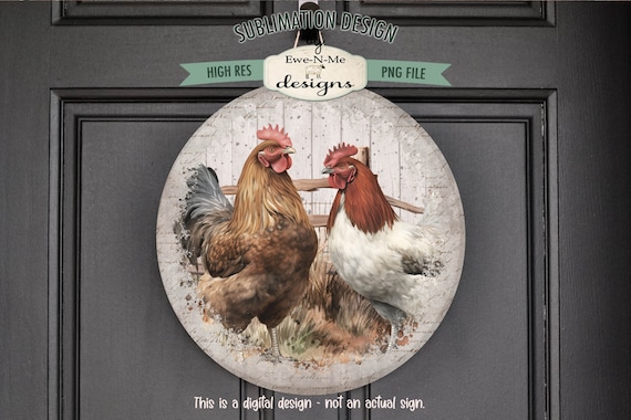 Rustic Chickens Round Sublimation Design | Door Hanger Round | Farmhouse Wreath Sign Printable