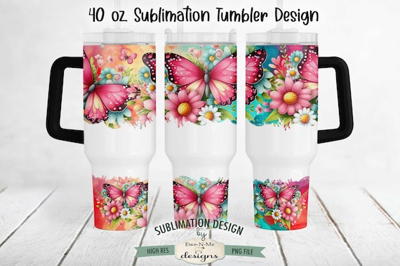 40 oz Floral Butterfly Sublimation Tumbler Design | Butterfly Design for 40 oz. Tumbler | Floral Butterfly Tumbler Design