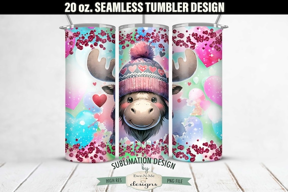 20 oz Seamless Valentine Moose Sublimation Tumbler Design | Moose Valentine Design for 20 oz Tumbler | Valentine Moose Tumbler Design
