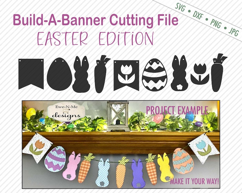 Easter Banner SVG Easter Shapes SVG Bunny, Egg, Carrot, Tulip Commercial Use svg, dxf, png, jpg image 1