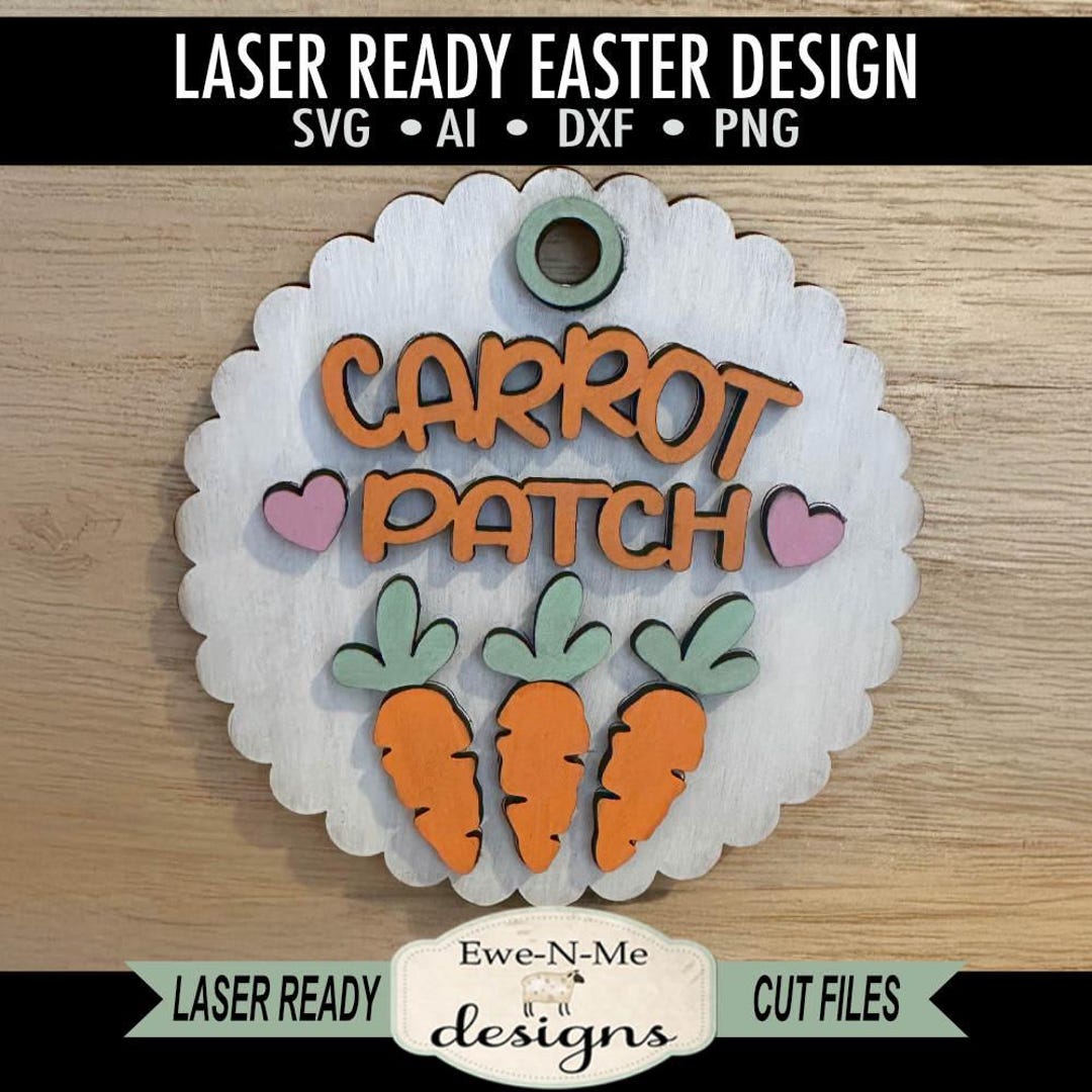 Carrot Patch Laser Cut SVG Mini Sign - Round Easter Laser Cut File ...