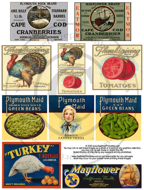 Vintage Style Thanksgiving Food Crate Label Printables - Plymouth Maid - Thanksgiving Turkey - Printable PDF or JPG File