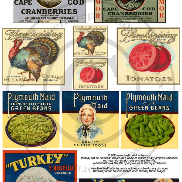 Vintage Style Thanksgiving Food Crate Label Printables - Plymouth Maid - Thanksgiving Turkey - Printable PDF or JPG File