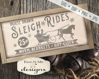 Christmas SVG - Horse Drawn Sleigh svg, Sleigh Ride svg - Winter svg - Sleigh Ride Sign SVG - Commercial Use svg, dxf, png and jpg
