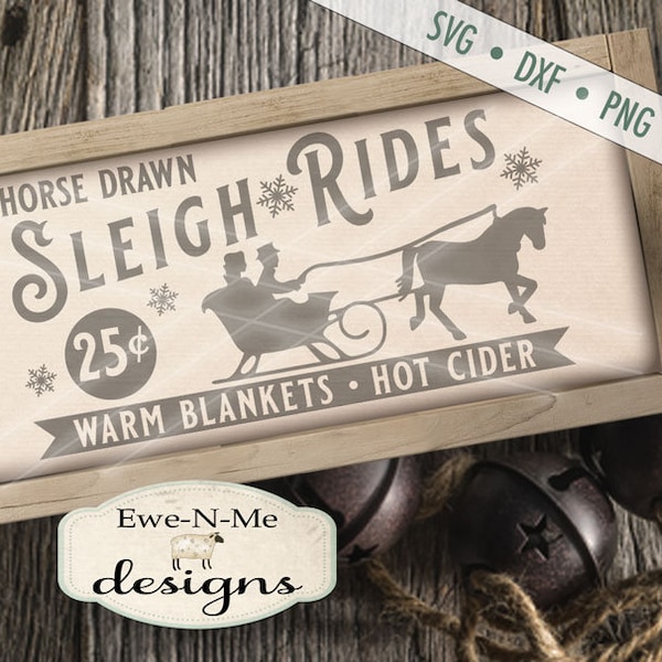 Christmas SVG - Horse Drawn Sleigh svg, Sleigh Ride svg - Winter svg - Sleigh Ride Sign SVG - Commercial Use svg, dxf, png and jpg