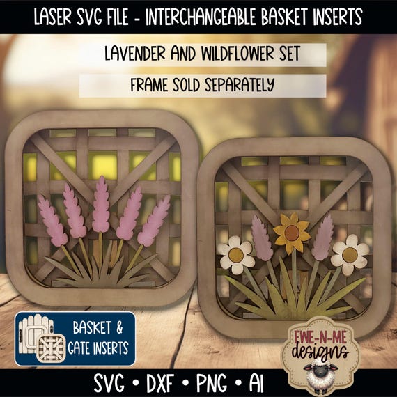Interchangeable Tobacco Basket Inserts SVG - Wildflower & Lavender Set - Summer Decor - Laser Cut File - Fits Basket Frame - SVG File