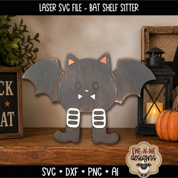 Laser SVG File - Bat Halloween Shelf Sitter - Layered Bat Shelf Sitter - Fall Decor SVG