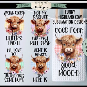 Funny Highland Cow Kitchen Towel Sublimation Bundle -  Highland Cow Kitchen Towel Sublimation Designs - Cute and Funny Kitchen Designs