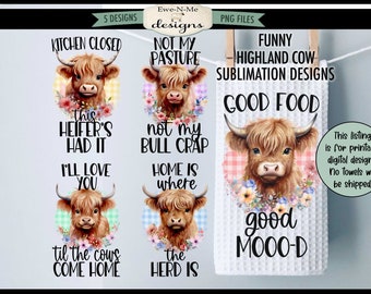 Funny Highland Cow Kitchen Towel Sublimation Bundle -  Highland Cow Kitchen Towel Sublimation Designs - Cute and Funny Kitchen Designs