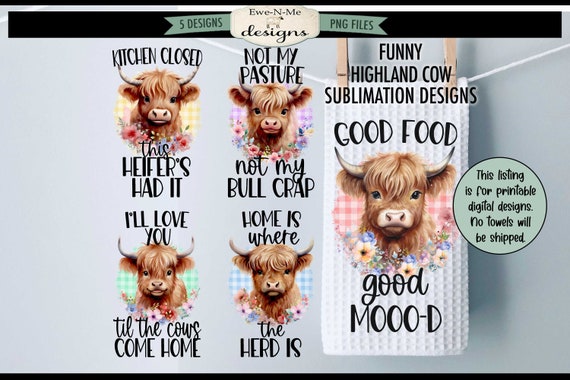 Funny Highland Cow Kitchen Towel Sublimation Bundle -  Highland Cow Kitchen Towel Sublimation Designs - Cute and Funny Kitchen Designs