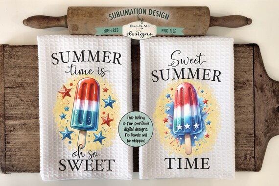 Patriotic Frozen Pops Sublimation Design for Kitchen Towels -  July 4th Kitchen Towel Designs - Red White Blue Towel PNG Designs