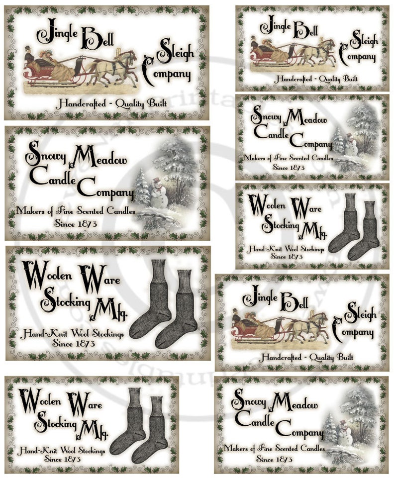 Winter Rustic Labels Primitive Winter Farmhouse Label Printables - Snowy Meadow Candle ...