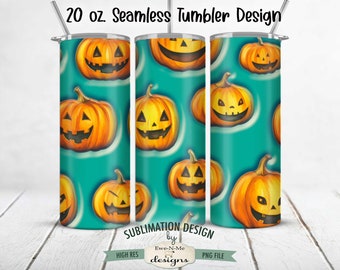 3D Puff Jack O Lantern Tumbler Wrap Design | Seamless 3 D Halloween  20 oz Tumbler Sublimation Design