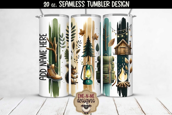 20 oz Brushstrokes Camping Outdoor Themed Sublimation Tumbler Design | Seamless Design 20 oz Tumbler | Fathers Day PNG Tumbler Design