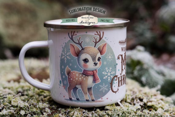 Cute Christmas Retro Reindeer Mug Sublimation Design  | Merry Christmas Reindeer 11 oz. and 15 oz. Mug Sublimation Wrap PNG