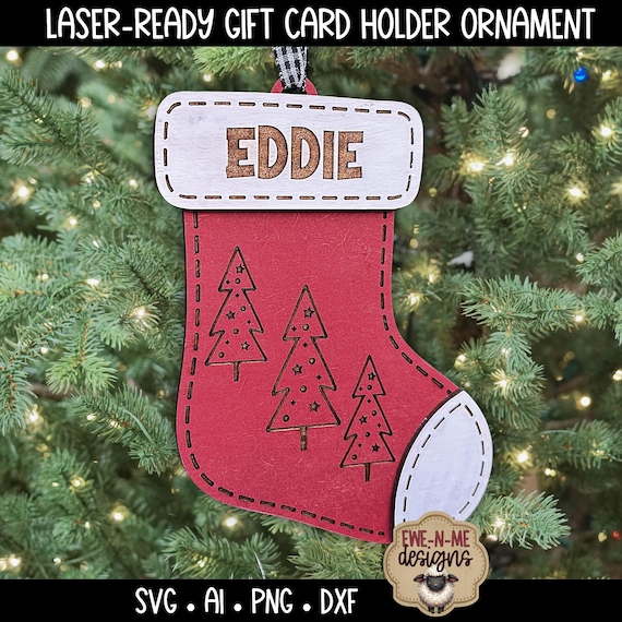 Laser-Ready Stocking Ornament SVG | Holiday Gift Card Holder | Christmas Laser File