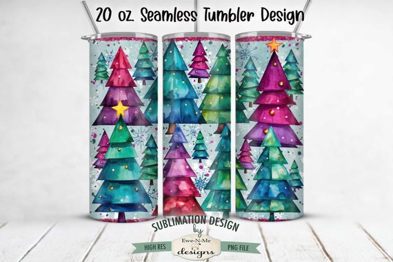 Bright Colored Christmas Trees SEAMLESS 20 oz. Tumbler Sublimation Design | Bright Christmas Trees Tumbler Design