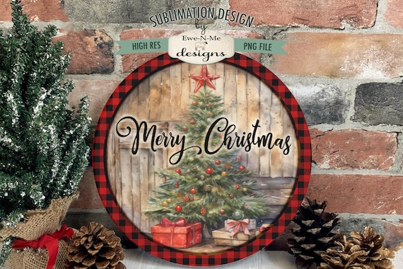 Rustic Merry Christmas Round Sublimation Design | Rustic Christmas Tree | Country Christmas Sublimation Design