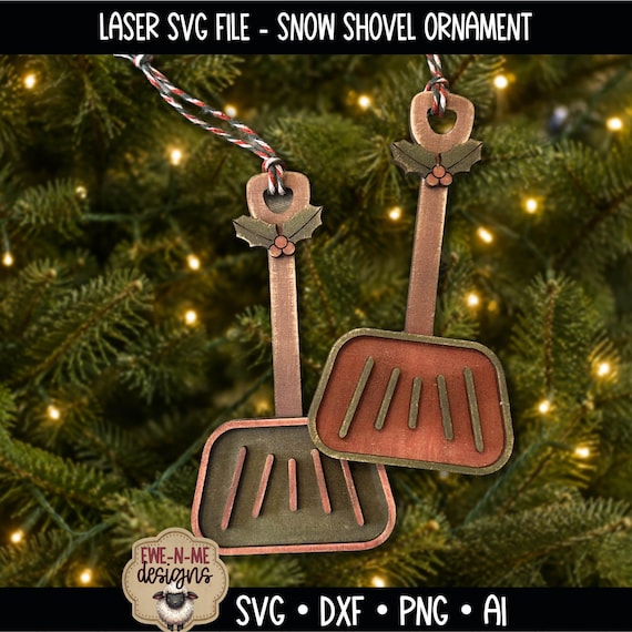 Snow Shovel Ornament SVG - Christmas Laser Cut File - Layered Winter Ornament SVG - Rustic Holiday Decor - Digital Download