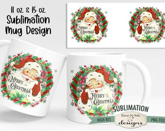 Vintage Santa Mug Design - Santa Claus Christmas Sublimation Mug Design  - 11 oz and 15 oz Sublimation Mug Designs