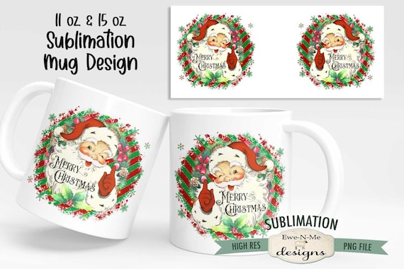 Vintage Santa Mug Design - Santa Claus Christmas Sublimation Mug Design  - 11 oz and 15 oz Sublimation Mug Designs