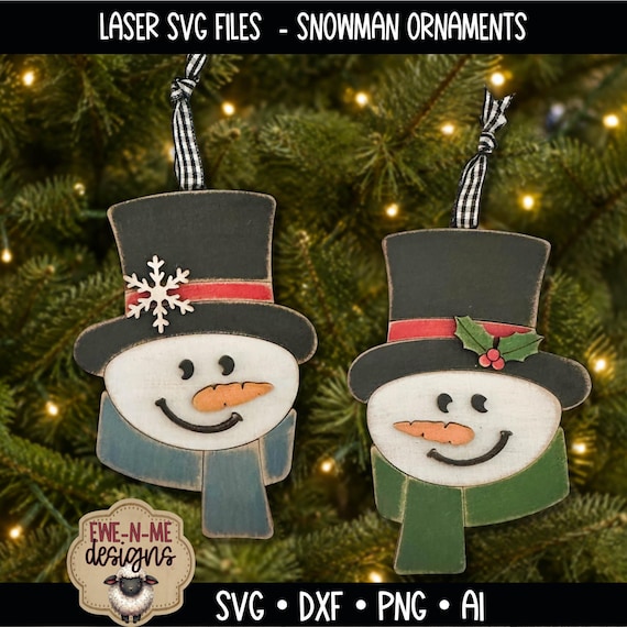 Snowman Ornament SVG Bundle - Layered Christmas Ornament SVG - Snowman with Top Hat - Laser Cut File - Primitive Christmas Decor