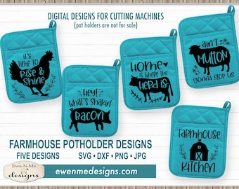 Farmhouse Potholder Bundle SVG - Pig svg  - Cow svg  - Farm Animals SVG - Commercial Use svg, png, dxf, jpg