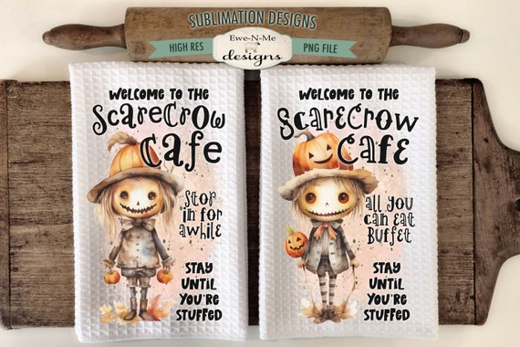 Halloween Scarecrow Kitchen Towel Sublimation Design -  Kitchen Towel Cute Scarecrows Sublimation Designs - Halloween Kitchen Designs