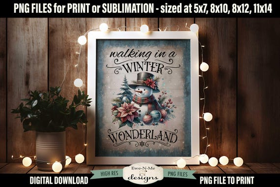 Walking In A Winter Wonderland Sublimation Design | Vintage Snowman Printable  | Old Fashioned Christmas Printable Sublimation Design