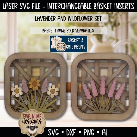 Interchangeable Tobacco Basket Inserts SVG - Wildflower & Lavender Set - Summer Decor - Laser Cut File - Fits Basket Frame - SVG File