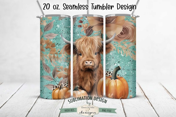 Fall Highland Cow 20 oz Tumbler Sublimation Design - Seamless Fall 20 oz. Tumbler Design