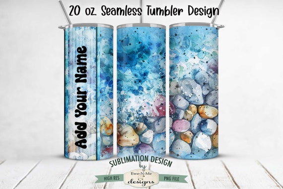 Pebble Beach Watercolor 20 oz Seamless Tumbler Sublimation Design - Summer Beach Vacation  - Add Your Own Name