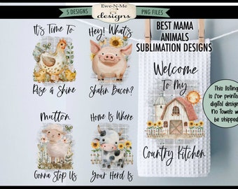Farm Animals Sublimation Bundle -  Kitchen Towel Sublimation Designs - Cute Farm Animals -  Farmhouse Kitchen Designs