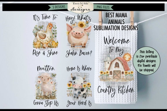 Farm Animals Sublimation Bundle -  Kitchen Towel Sublimation Designs - Cute Farm Animals -  Farmhouse Kitchen Designs