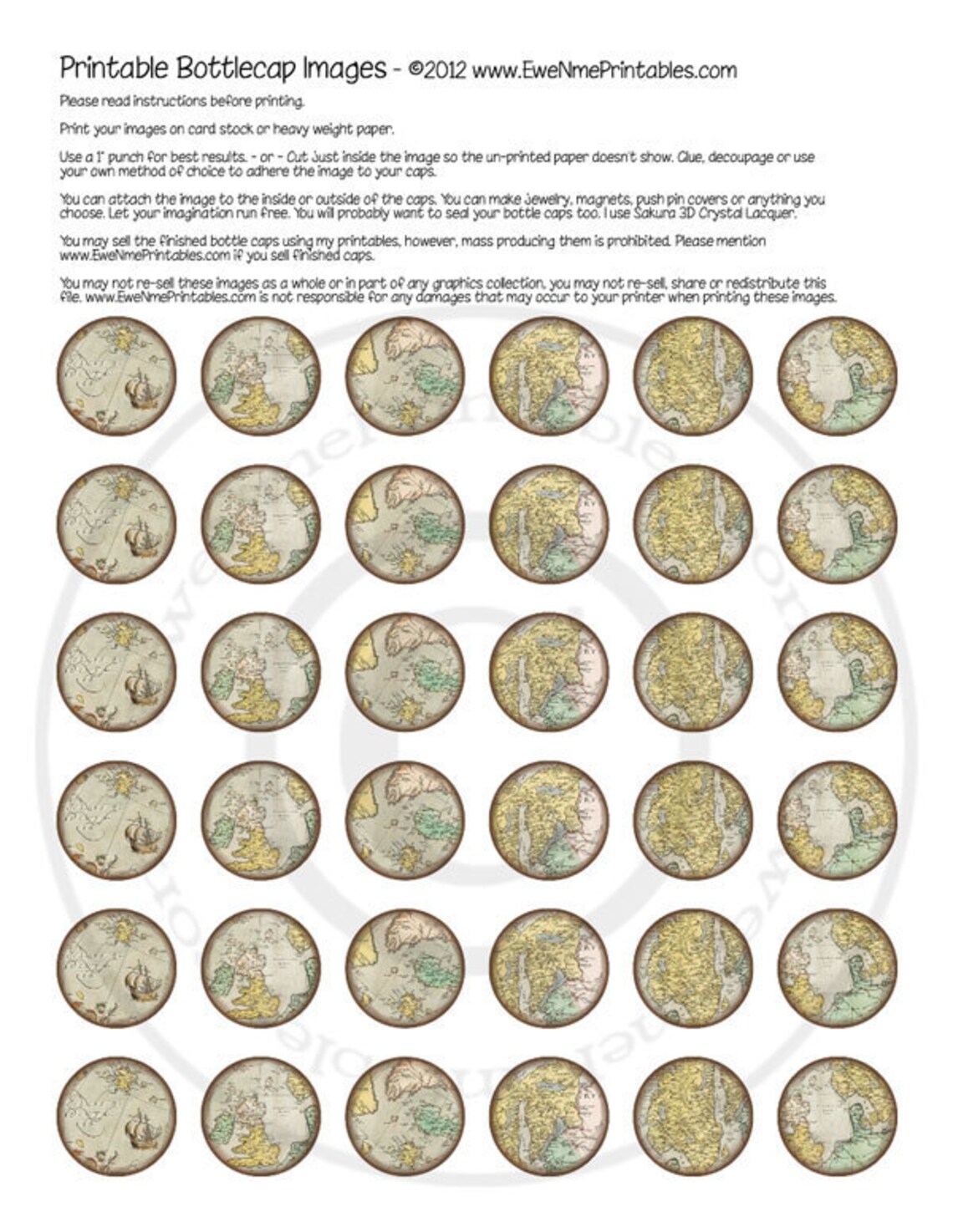 Old Maps Bottle Cap Image Inserts Printable 1 Inch Round - Etsy