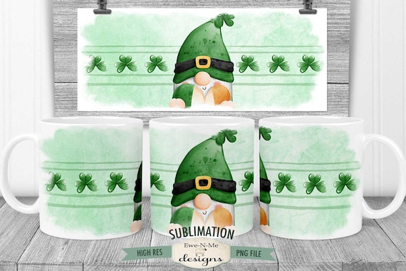 St Patricks Day Gnome 1 Sublimation Mug Design -  Printable 11 oz. and 15 oz. Mug Sublimation Wrap PNG