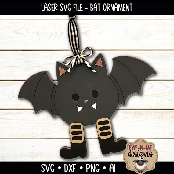 Bat Ornament SVG - Laser SVG File - Halloween Bat with Boots - Layered Wood Ornament - Cute Halloween Decor - Laser Cut File