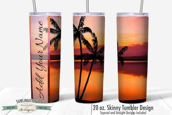 Sunset Palm Tree Beach Tumbler Sublimation Design