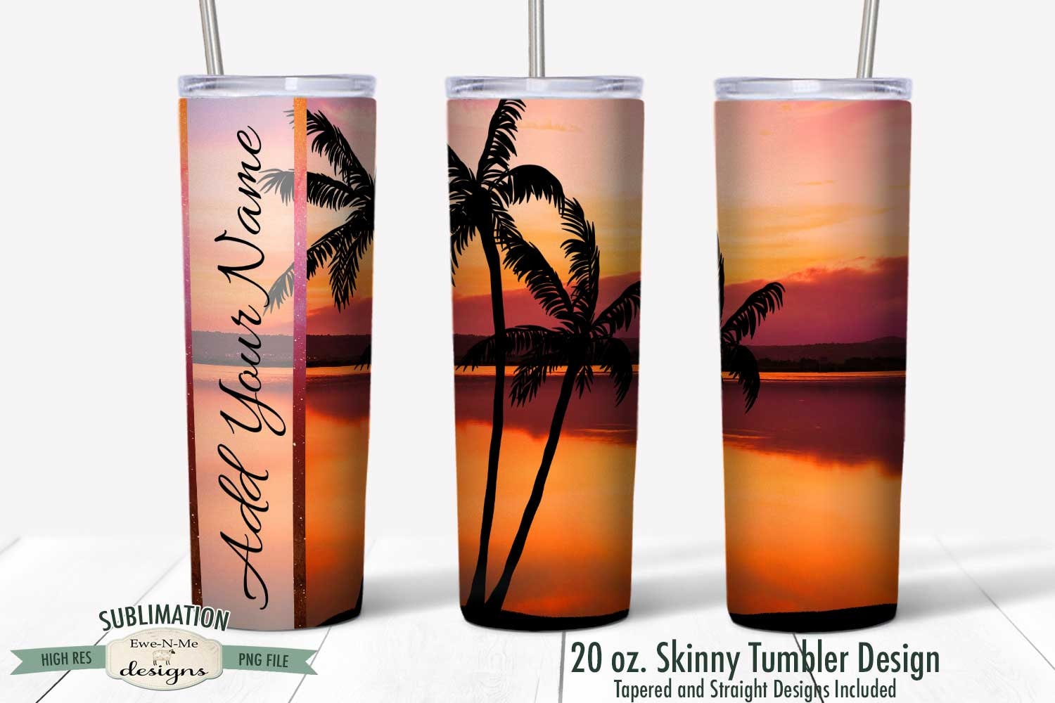 Download Sunset Palm Tree Beach Tumbler Sublimation Design