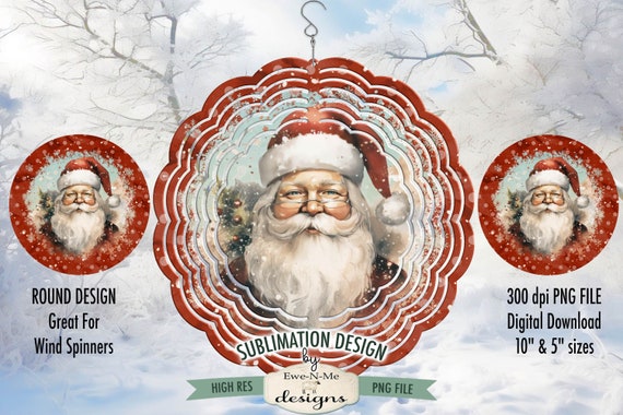 Vintage Santa Wind Spinner Sublimation Design | Round Old Fashioned Santa Sublimation Design | Christmas Sublimation Design