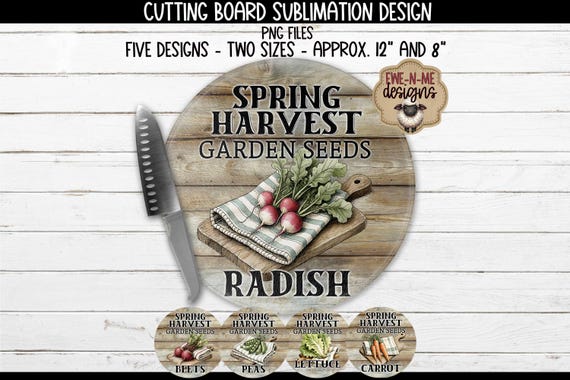 Round Cutting Board Sublimation Designs | Spring Garden Seed Bundle | Farmhouse Sublimation PNG Files | Vegetable Kitchen Art