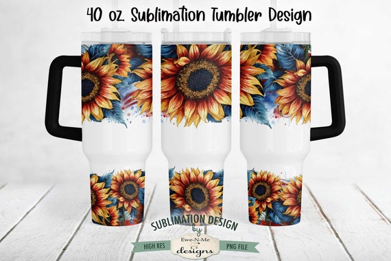 40 oz American Sunflower Sublimation Tumbler Design | Sunflower Design for 40 oz. Tumbler | Sunflower Flag Tumbler Design