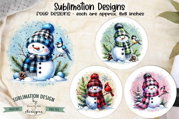 Plaid Snowmen Designs - Snowmen with Buffalo Plaid - Winter Sublimation Designs - Four PNG Designs for Winter or Christmas