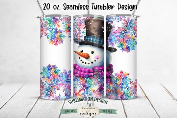 Colorful Snowflake Snowman Seamless 20 oz. Christmas Tumbler Sublimation Design | Winter Christmas Snowman Tumbler Design