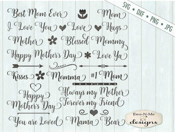 Mothers Day SVG - Swirly Mothers Day Words SVG - Mom Words Bundle - Card making svg - Commercial Use - svg, dxf, png, jpg