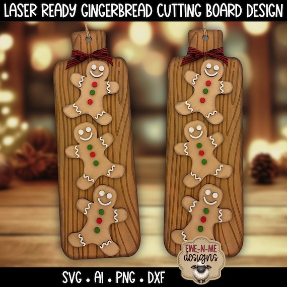 Gingerbread Trio Cookie Board SVG | Christmas Winter Laser Cut Files | Lightburn Ready Digital Download