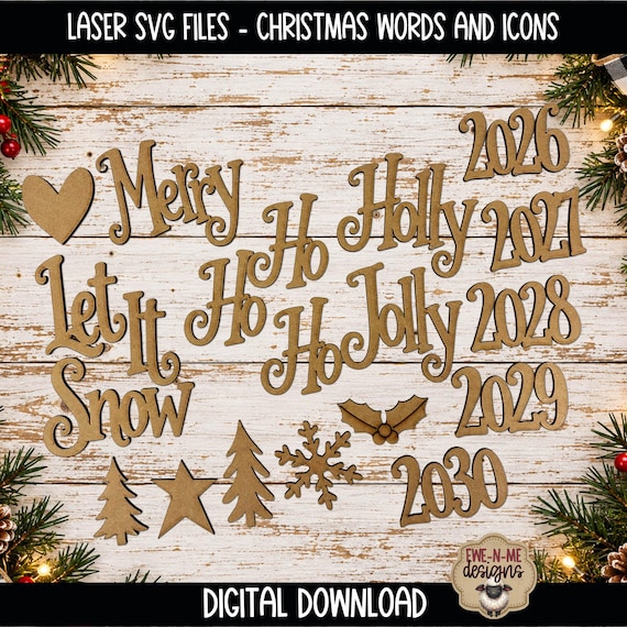 Christmas Words and Icons Laser Ready SVG Bundle - Santa Snowman Add Ons, DIY Holiday Decor