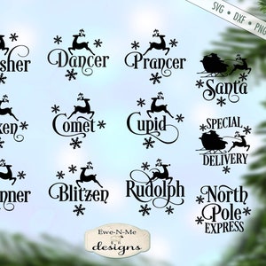 Nomi di renne SVG - svg di Natale - SVG di fiocchi di neve - SVG di Babbo Natale - svg di ornamenti - SVG di renne - Pacchetto svg per uso commerciale