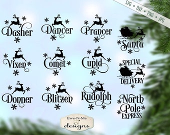 Reindeer Names SVG - christmas svg - Snowflake SVG - Santa svg - ornament  svg -  Reindeer SVG - Commercial use svg bundle